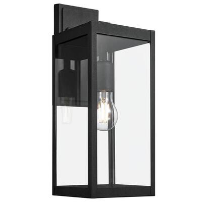 14.8"H Outdoor Black Modern Exterior Wall Lantern Sconce Light with Clear Glass Panels - 14.74"H