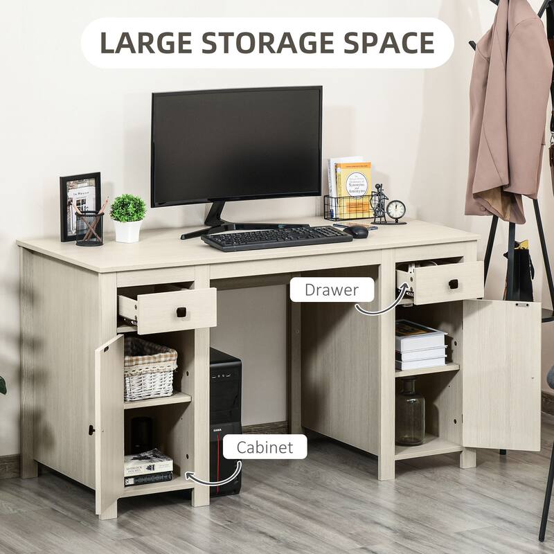 Home Office Desk Computer Desk with Storage,2 Drawers and 2 Cabinets