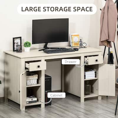 Rustic Cross Barn Door Computer Desk Writing Desk Office Desk with Storage Drawers & Adjustable Shelves