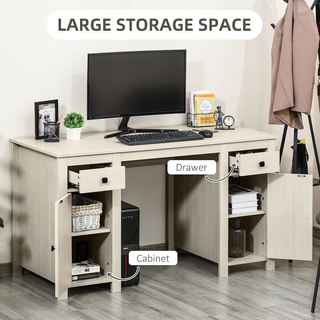 Rustic Cross Barn Door Computer Desk Writing Desk Office Desk with Storage Drawers & Adjustable Shelves