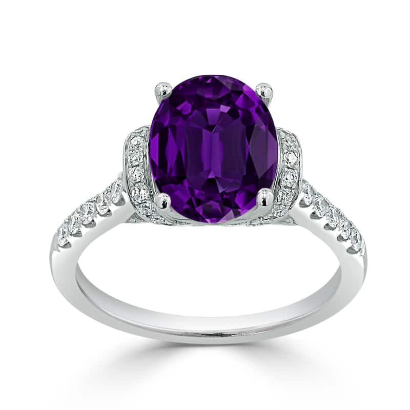 Auriya Modern 1 3/8ct Oval Purple Amethyst and Diamond Engagement Ring 3/8cttw 14k Gold