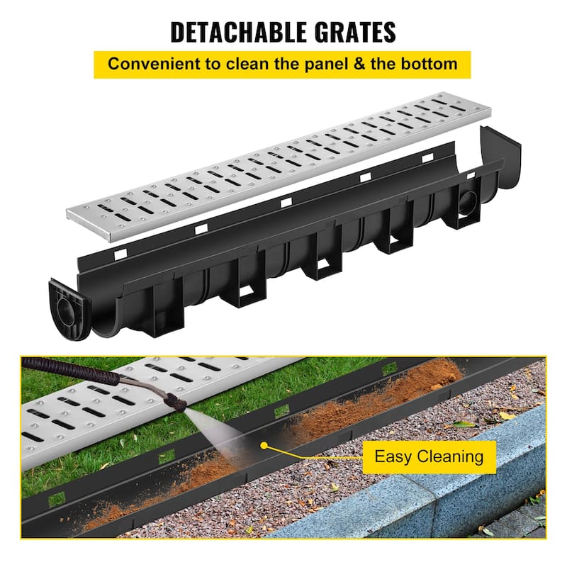 VEVOR Trench Drain System, Channel Drain with Metal Grate,3x39 Trench