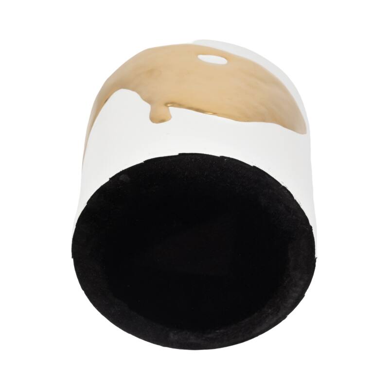 Sagebrook Home Procida White Porcelain Vase with Gold Abstract, Pretty Piece of Decor