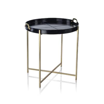 Harlow Leather with Brass Handles Round Tray on Stand