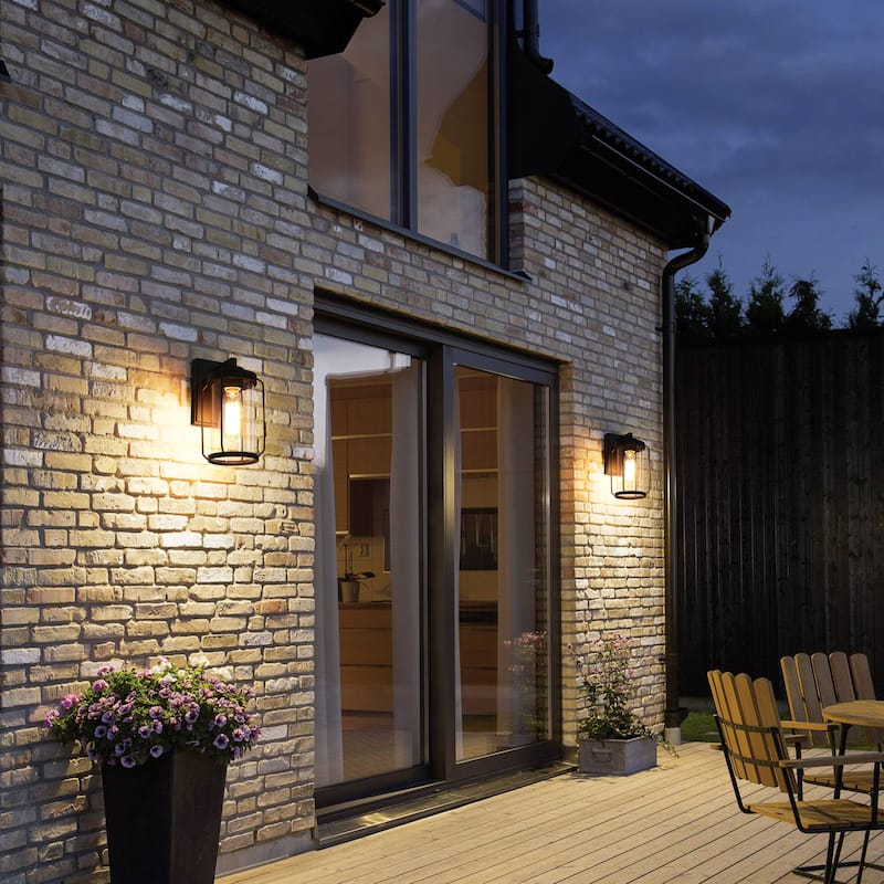 Modern Farmhouse Black Outdoor Wall Sconce Barn Wall Lanterns with Clear Glass for Garage/ Porch - D 4.5"x H 10"