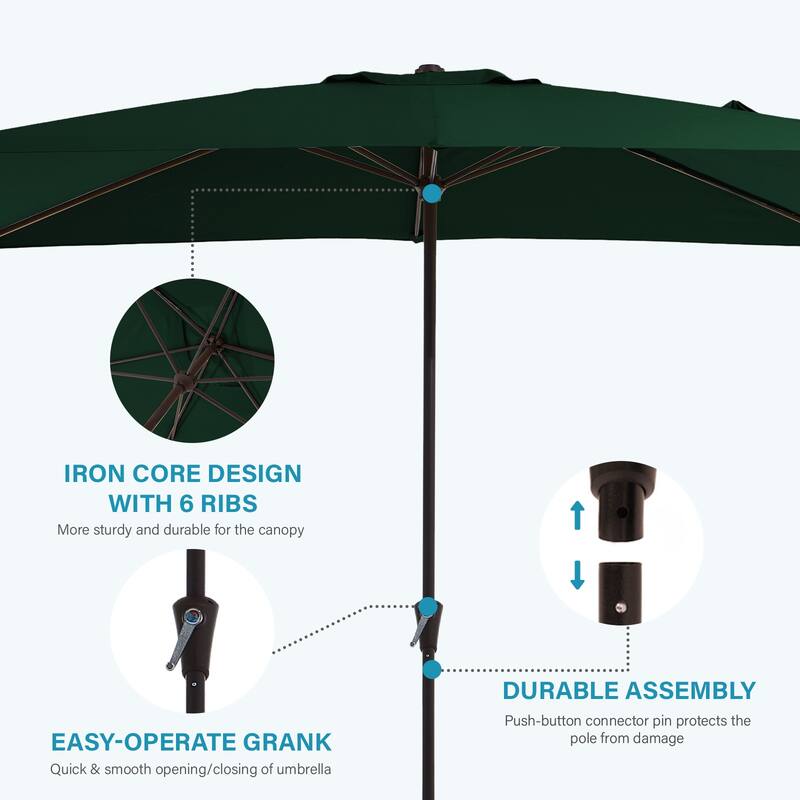 8*10ft Rectangular Patio Market Umbrella with Crank & Tilt，UV-Resistant