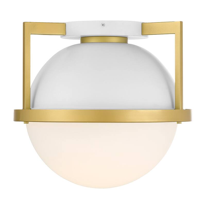 Savoy House 6-4602-1 Carlysle 15" Wide Flush Mount Globe Ceiling - White / Warm Brass