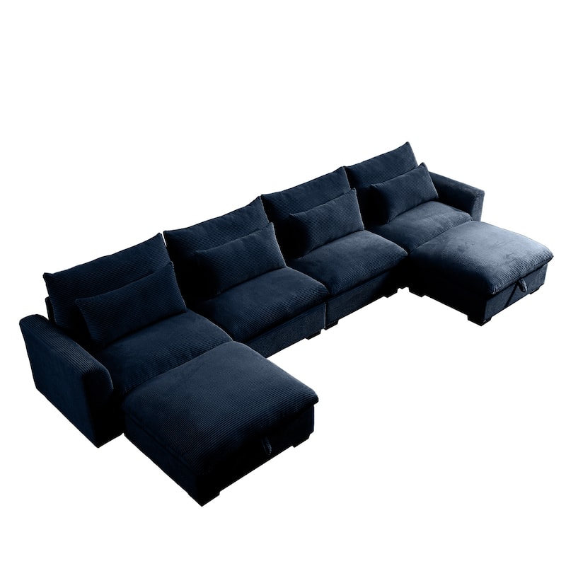Big Deep Seat U-Shaped Corduroy Sectional Couches for Living Room