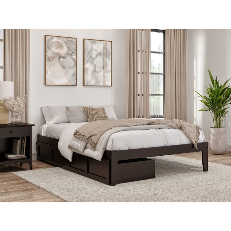 Full Size Bed with Drawers - Modern Bohemian Style Bed Frame, Espresso Finish