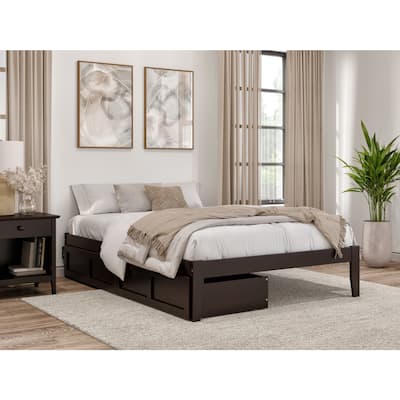 Full Size Bed with Drawers - Modern Bohemian Style Bed Frame, Espresso Finish