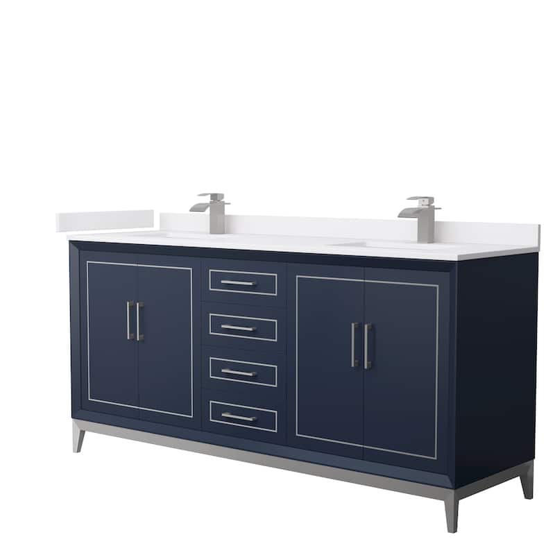 Marlena 72-Inch Double Vanity Set, Cultured Marble Top - Dark Blue, Nickel Trim, White Cultured Marble Top