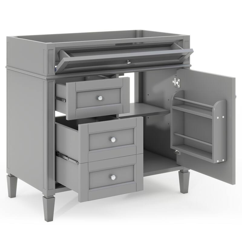 (Base Only)Modern Bathroom Storage Vanity Base with 2 Drawers and a Tip-out Drawer - Grey