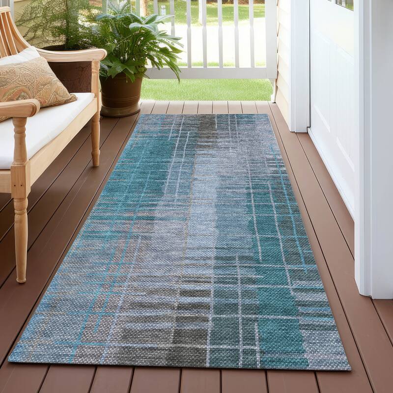 Machine Washable Indoor/ Outdoor Contemporary Aaron Chantille Rug - Teal - 2'3" x 7'6"