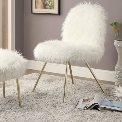 Kene Shabby Chic White Faux Fur Accent Chair by Furniture of America