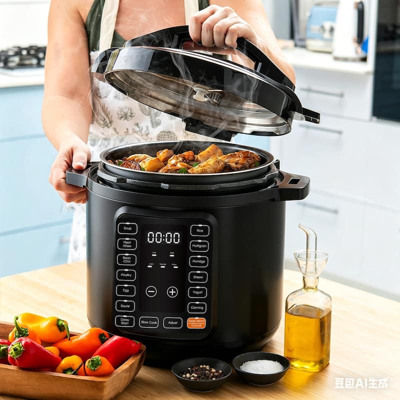 Electric Pressure Cooker, Upgraded 6 Quart/8 Quart 12-in-1 Multicooker, Stainless Steel Slow Cooker, Rice Cooker, Steamer, Sauté - Black - 6 Quart
