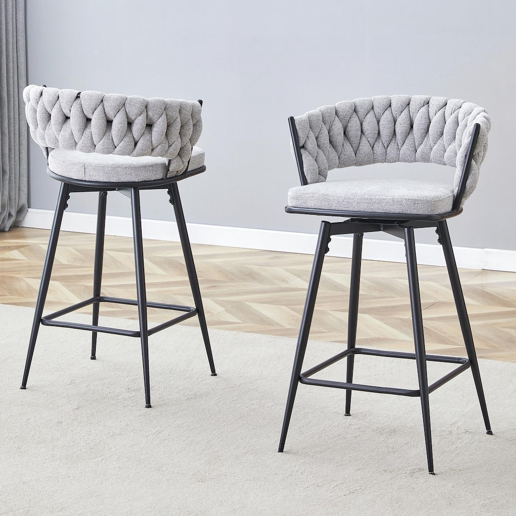 Set of 2 Swivel Bar Stools with Breathable Linen Cushions