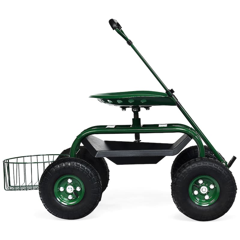 Costway Garden Cart Patio Wagon Roll Work Seat with Tray Basket - See Details