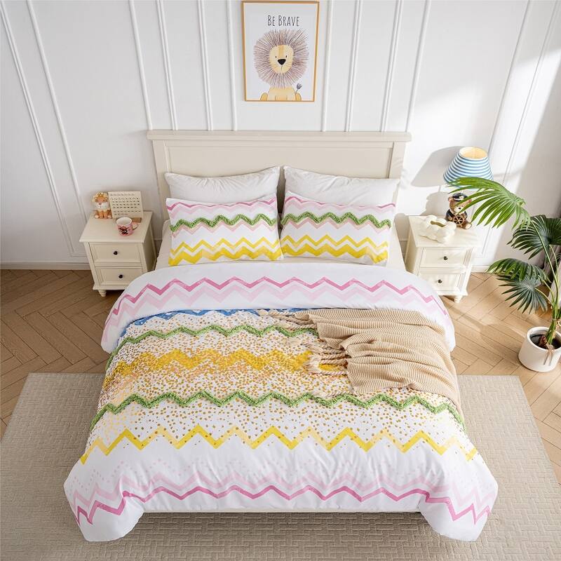 WHOLINENS Microfiber Foil Printing Tufted Comforter Set 3 Pieces - Twin