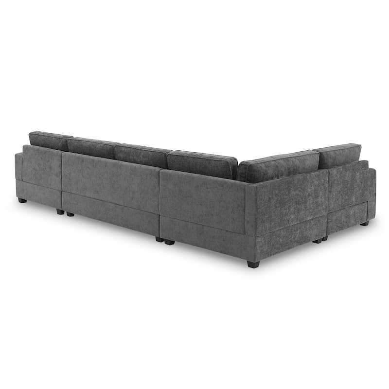 Roomfitters 119" U Shaped Sectional Sofa, 6 Seat Chenille Corner Couch with Deep Wide Seat and Chaise Lounge
