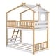 preview thumbnail 9 of 10, Natural Twin over Twin Size Solid Wood Bunk Bed Wood Bed with Roof, Window, Ladder