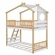 preview thumbnail 9 of 21, Twin over Twin Size Solid Wood Bunk Bed Wood Bed with Roof, Window, Ladder