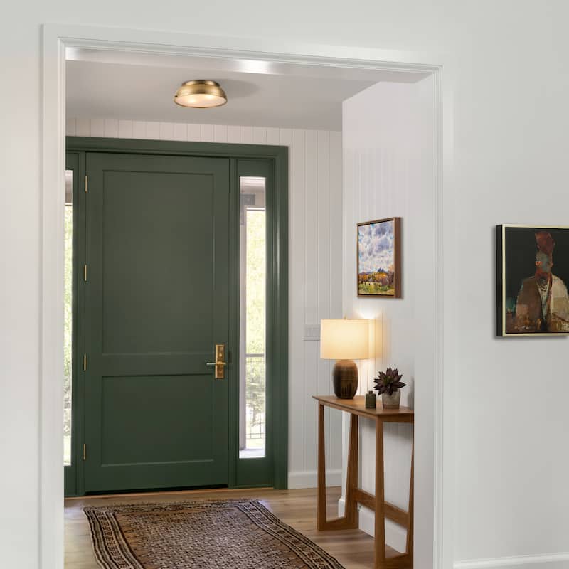 2-Light Modern Industrial Bright White/ Aged Bronze Frosted Glass Cone Dome Flush Mount Lights - 14.2 in. W x 4.3 in. H