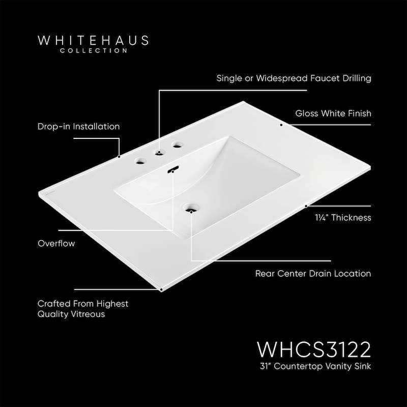 Countertop Vanity Sink with Integrated Rectangular Bowl