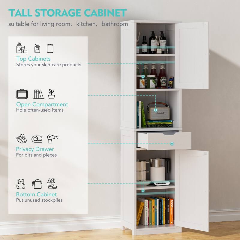 Futzca Tall Bathroom Storage Cabine, 64”H Freestanding Narrow Storage Pantry Cabinet