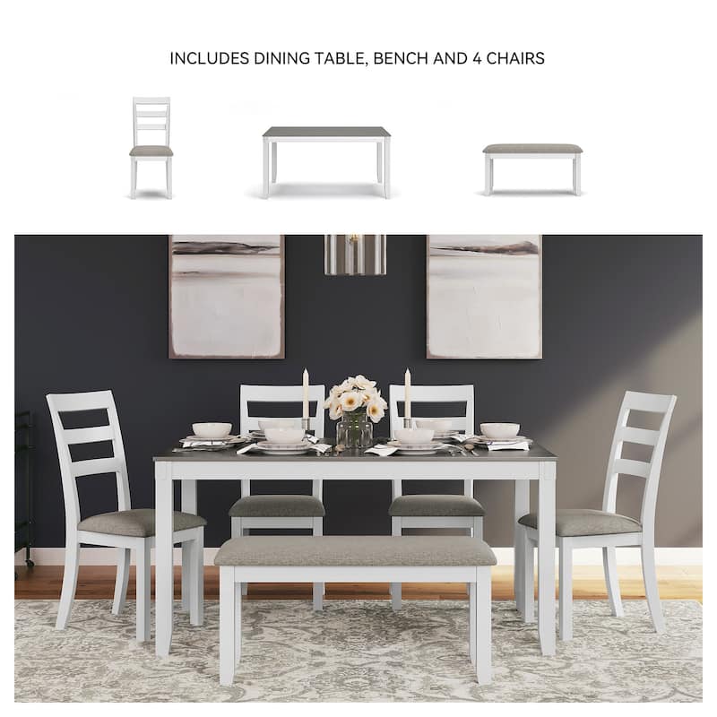 Signature Design by Ashley Stonehollow White and Gray Dining Table and Chairs with Bench (Set of 6)