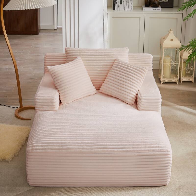 Lazy Sofa Chair Single Chaise Lounge Corduroy Upholstered Sleeper Sofa Ergonomic Couch Chair with Full Foam Cushion and Pillows