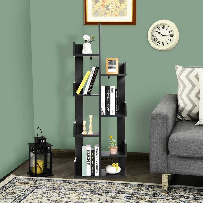 Gymax 8-Shelf Bookcase Modern Tree Bookshelf Storage Decor - 20''x 10'' x 57''