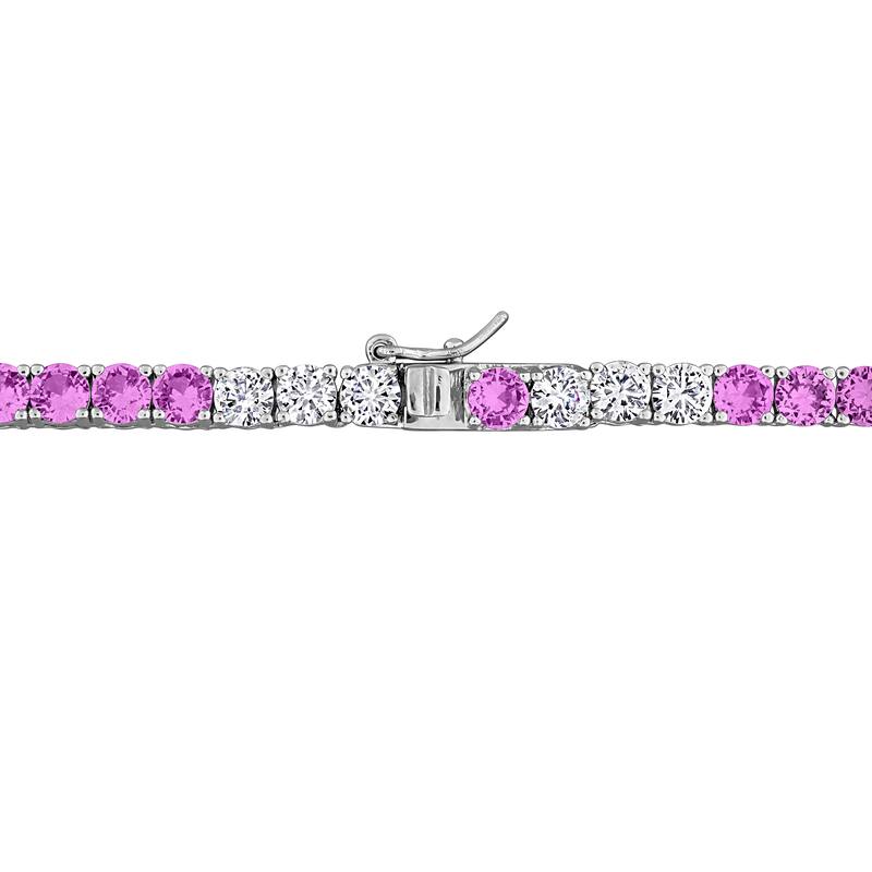 Miadora Created Gemstone Tennis Necklace Sterling Silver - 17in