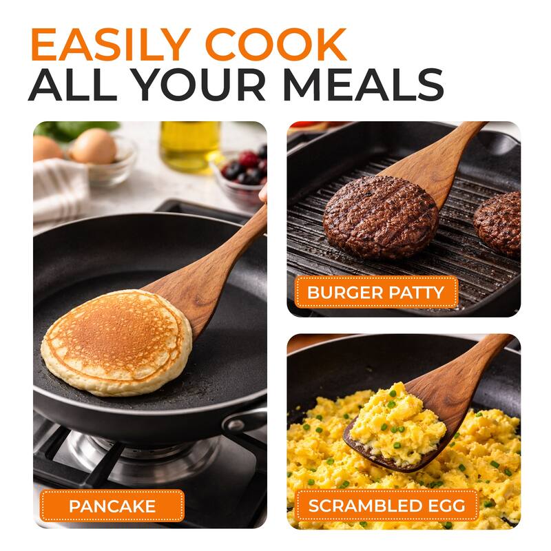 Cheer Collection Teak Wood Frying Spatula 12.5 Inch Wooden Turner for Nonstick Cookware