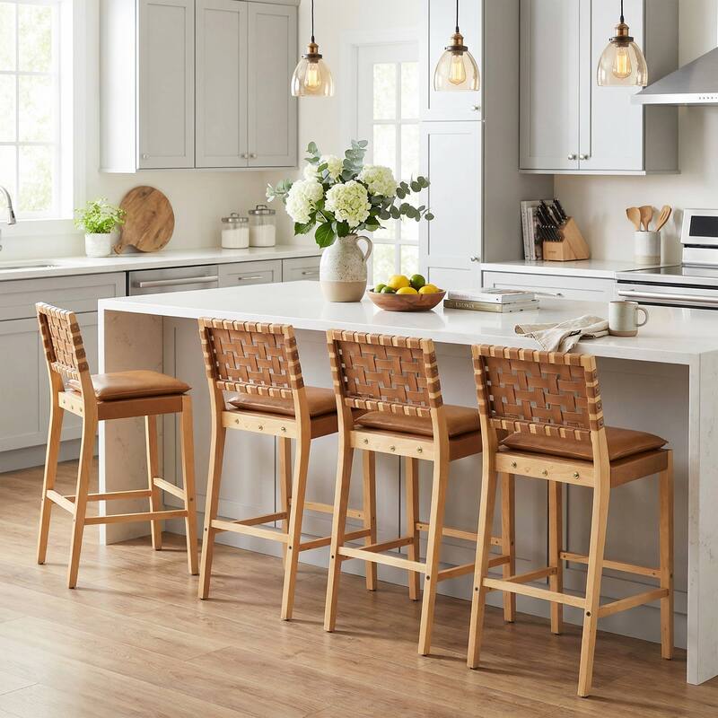 Christopher Knight Home - Rieti Industrial-Inspired Barstool Set with Crossback PU Upholstery and Wooden Frame