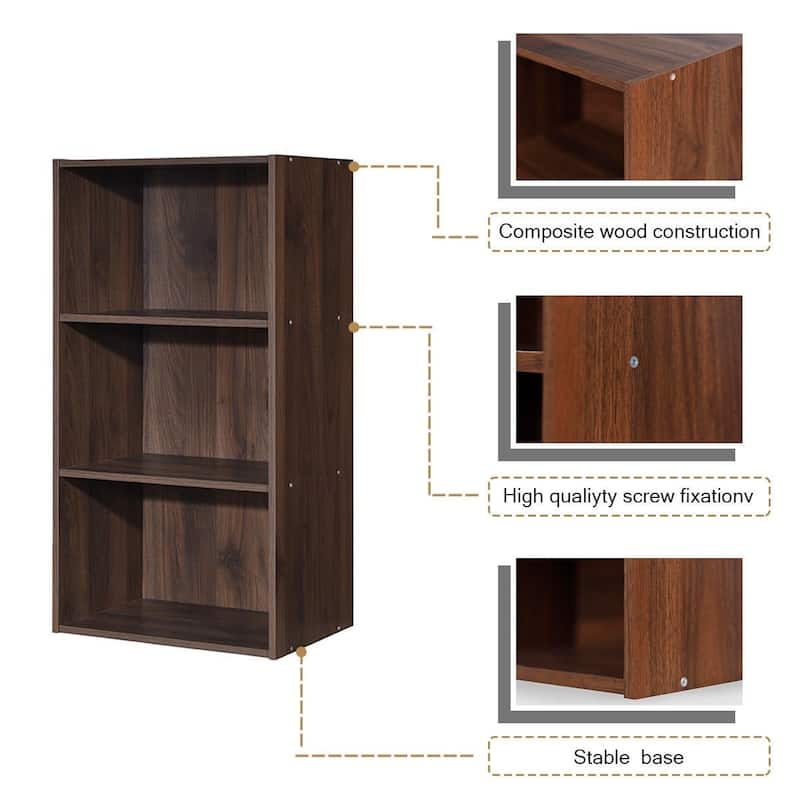 3 Open Shelf Bookcase Modern Storage Display Cabinet - 17" x 11.5" x 31.5" (L x W x H)