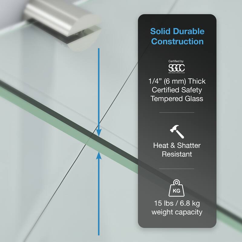 OVE Decors Bella 3-Pack Tempered Glass Corner Shelves with Stainless Steel Wall Mounted Satin Nickel Finish for Bathroom