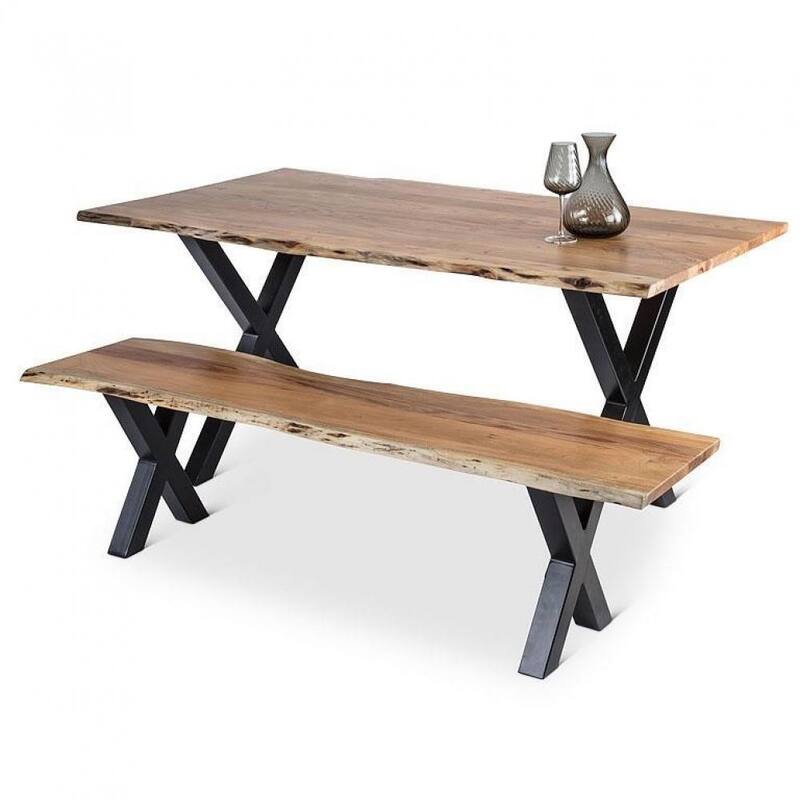 Live Edge X-Base Dining Bench