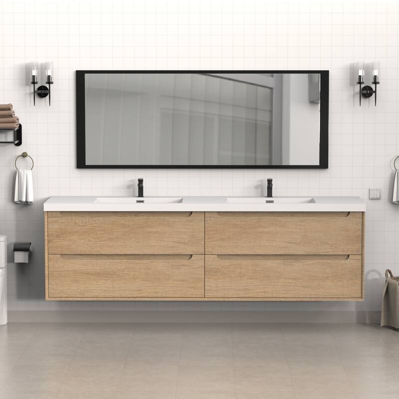 84" in. W x 26" in. D Integrated Resin Bathroom Rectangular Dual Sink Vanity Top One-Piece Design
