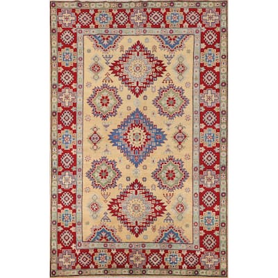Kazak Oriental Area Rug Hand-Knotted Living Room Yellow Wool Carpet - 6'7" x 9'7"