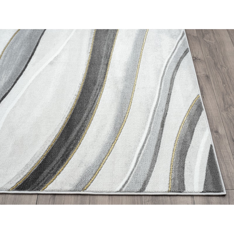 Abani Luna Contemporary Grey Gold Line Art Area Rug