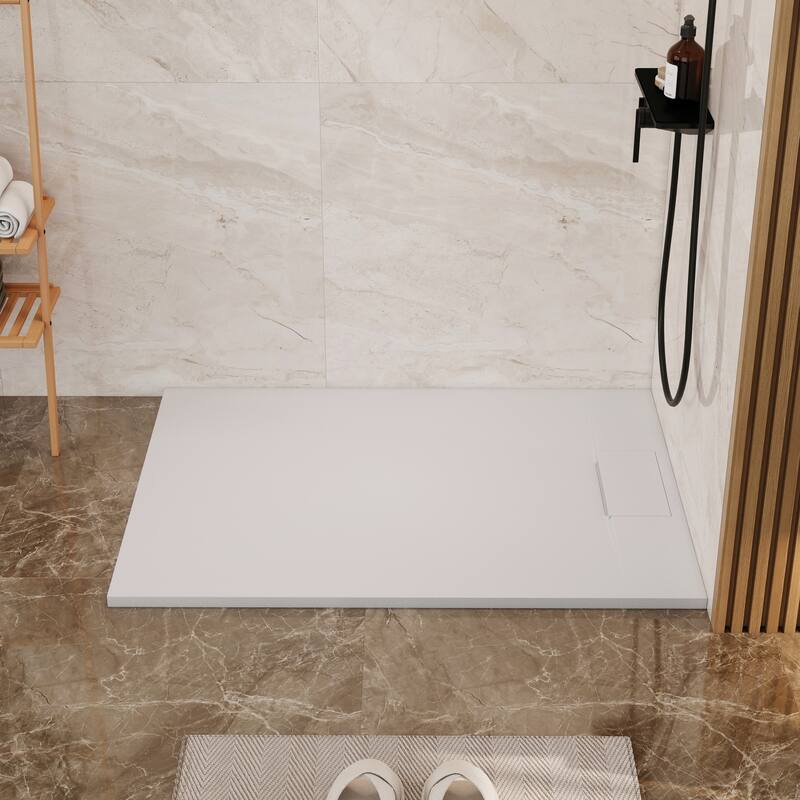 SMC Alcove Shower Pan Base with Reversible Drain, Low Profile, Wheelchair Access, Slip-Resistant, cUPC Certified