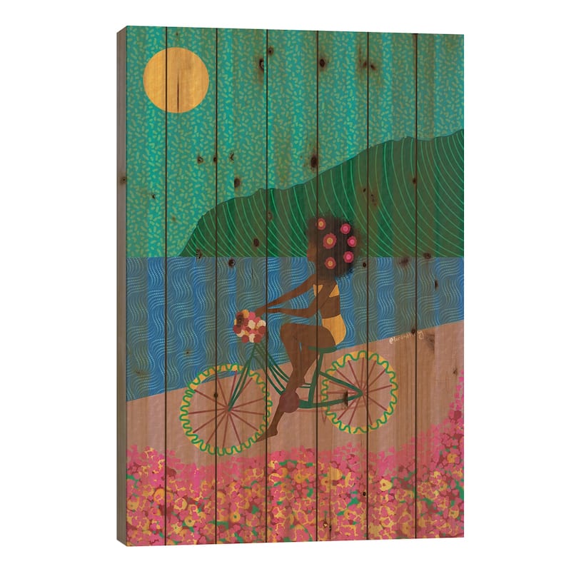 Biking Print On Wood by Lorintheory - Multi-Color - 40x26x1.5