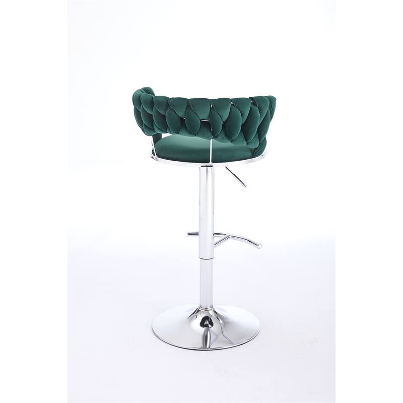 Set of 2 Bar Stools,with Chrome Footrest and Base Swivel Height Adjustable Mechanical Lifting Velvet Chrome Leg Simple Bar Stool