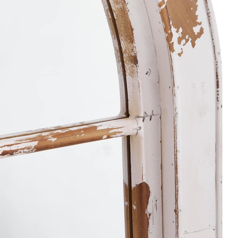 Gray Wood Window Pane Inspired Room Wall Mirror with Arched Top and Distressing
