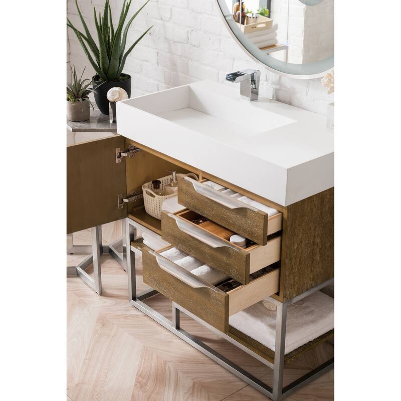 James Martin Vanities Columbia 36" Single Vanity, Latte Oak with Brushed Nickel Hardware