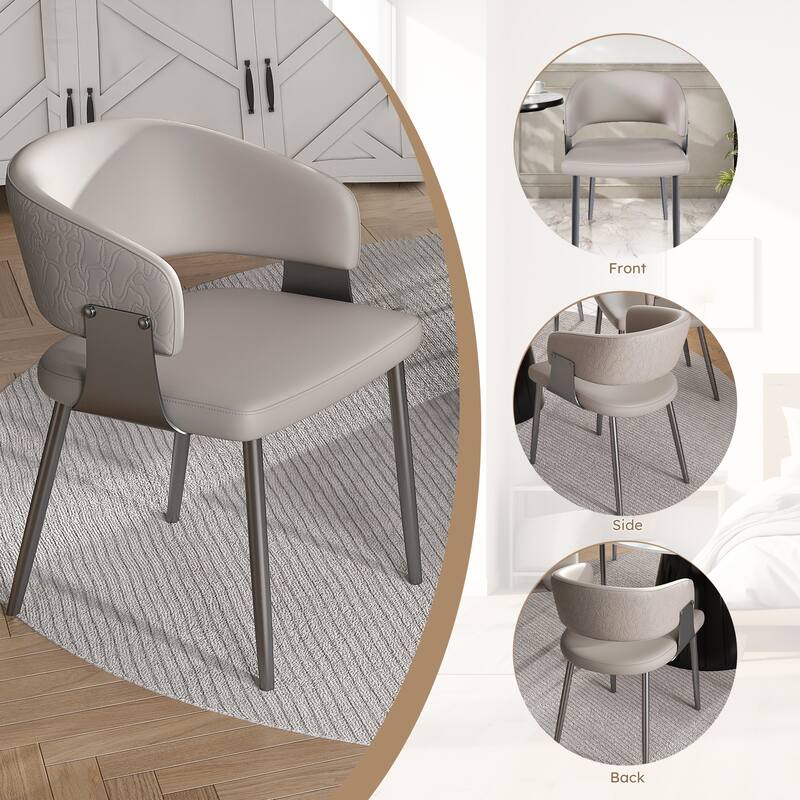 Dining Chairs Set of 2, PU Leather Kitchen Chairs with Metal Legs -Ergonomic Armrests, Comfortable Sponge Cushion, Sturdy Frame