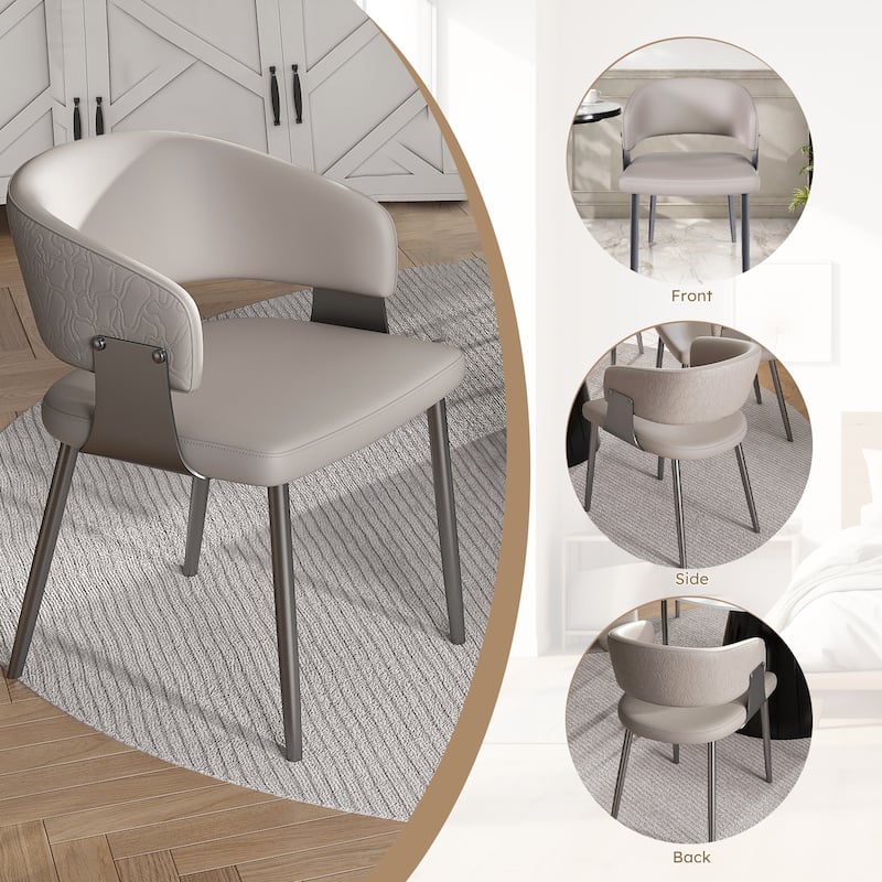 Stylish Dining Chair Set of 2, Faux Leather Armchair with Metal Frame, Modern Breakfast Nook Kitchen Chair