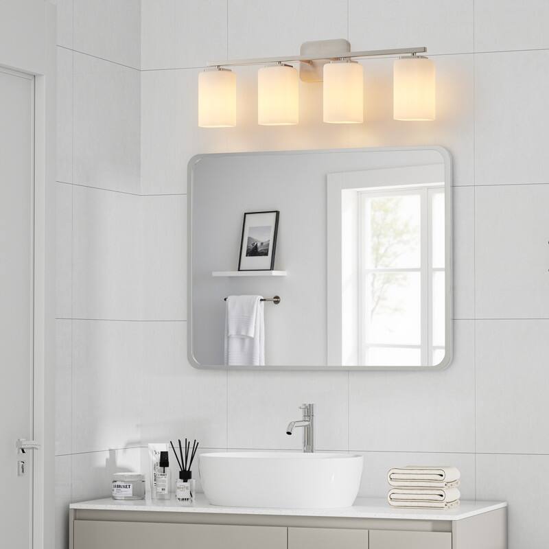 KAWOTI Modern & Contemporary Vanity Light with Frosted Glass Shade - 4-Light(W28.5'')