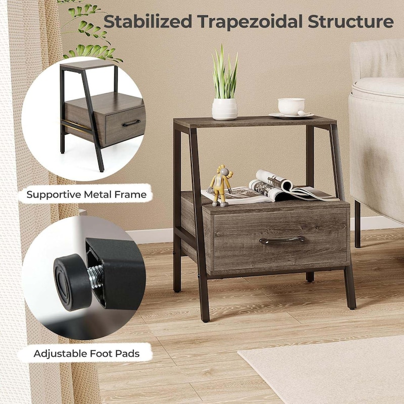 1/2PCS Farmhouse Nightstand 2-Tier Bedside Table Wood End Table