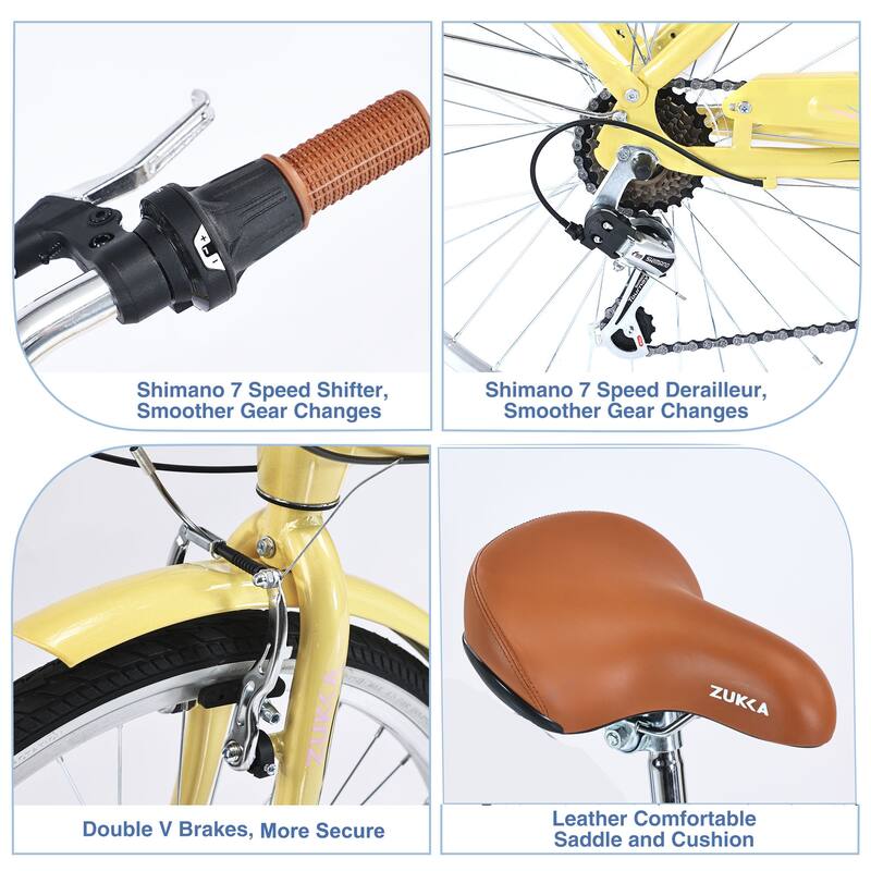24" Women's Comfort Bike, Shimano 7-Speed, Steel Frame with V Brakes and Cushioned Saddle